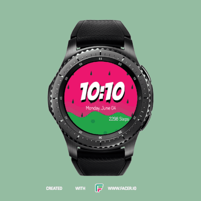 animated gif of watch face design of watermelon with seeds raining down the watch face